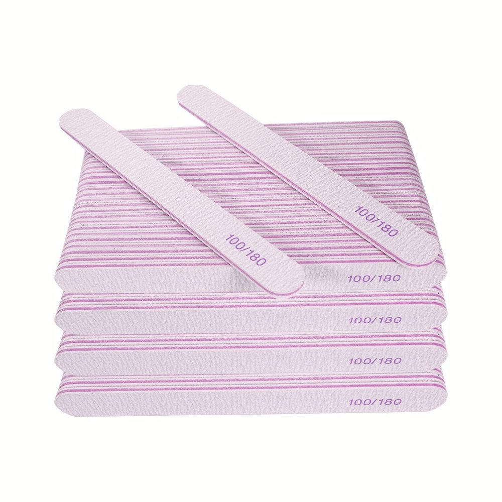 Nail File (100 Pcs), Bulk Emery Board Nail Files for Acrylic Nails and Natural Nails, 100/180 Grit Double Sided Emory Boards for Gel Nail Professional Reusable Washable Manicure Pedicure Kit Set Gray