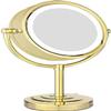 8.5 Inch Tabletop LED Lighted Makeup Mirror with Magnification, Gold Finish Double Sided Brass Desk Vanity Mirror, Plug Powered,10x view 1