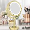 8.5 Inch Tabletop LED Lighted Makeup Mirror with Magnification, Gold Finish Double Sided Brass Desk Vanity Mirror, Plug Powered,10x view 3