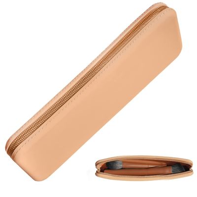 brush bubble large silicone makeup brush holder travel case- A storage & makeup bag organizer for brush sets & makeup tools to protect make up accessories & bag, Peach Tan (9 * 3.15 * 1.2")