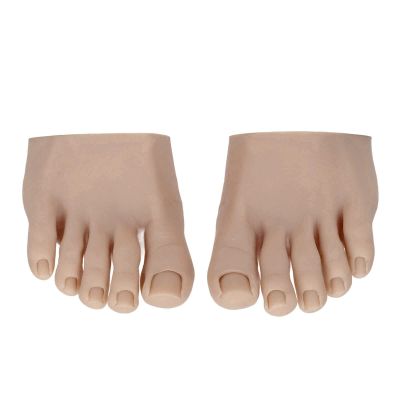 1 Pair Silicone Nail Practice Trainning Foot Flexible Manicure Nail Art Training Display Fake Half Foot Model Pedicure Practice (Dark Skin Color)