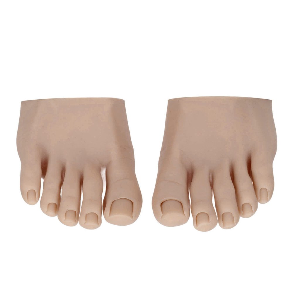 1 Pair Silicone Nail Practice Trainning Foot Flexible Manicure Nail Art Training Display Fake Half Foot Model Pedicure Practice (Dark Skin Color)