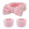 3Pcs Spa Headband Wrist Washband Scrunchies Cuffs for Washing Face, Makeup Prevent Liquids from Spilling, Hair Headband Face Wash Wristband Towel Wristbands for Women (Pink) view 1