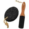 Foot File with Handle Pumice Stone for Dry Dead Skin - Callus Remover for Feet Double- Pumice Stone - Natural Earth Lava Black - Callus/Corn Remover for Feet Heels and Palm view 1