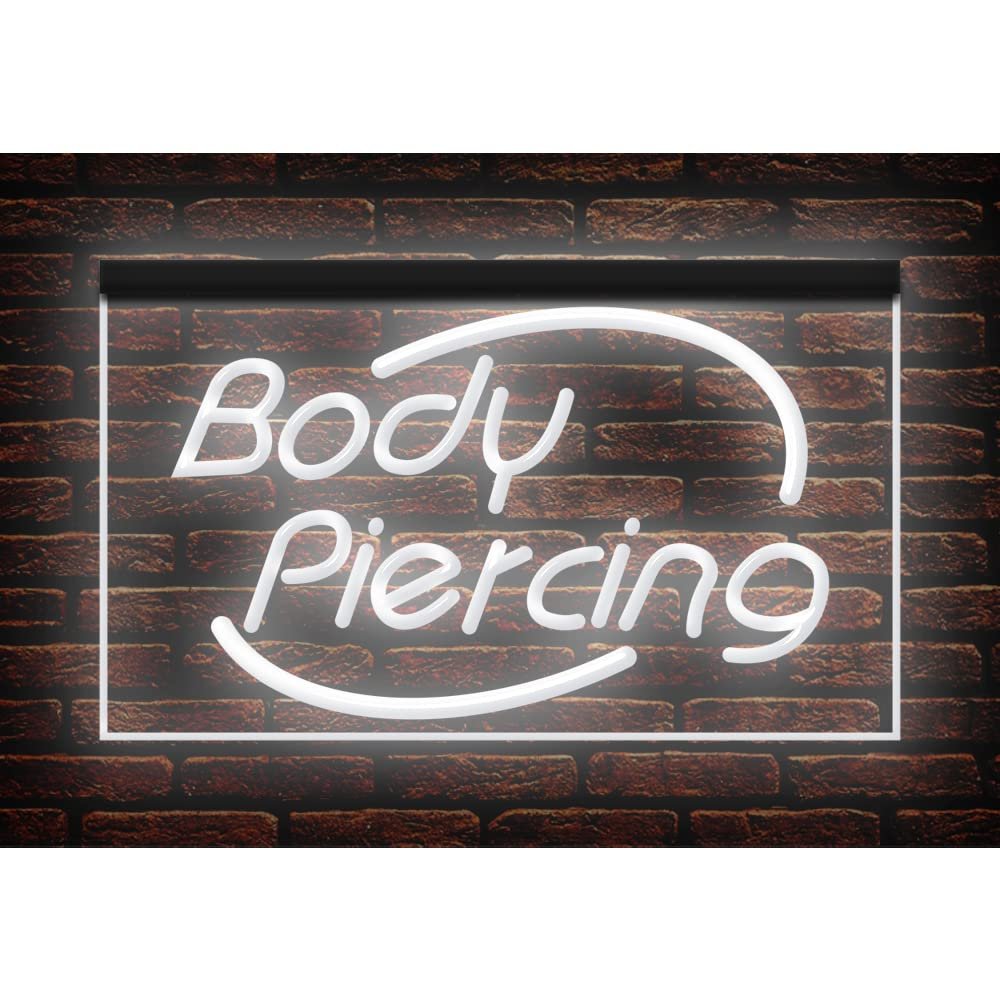 100018 Body Piercing Tattoo Shop Center Home Decor Display LED Light Neon Sign (21.5" X 12", White)