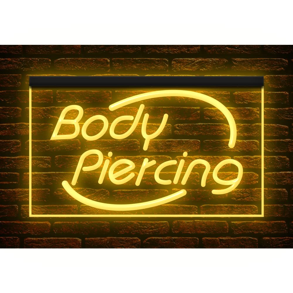 100018 Body Piercing Tattoo Shop Center Home Decor Display LED Light Neon Sign (12" X 8", Yellow)