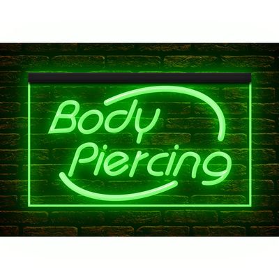 100018 Body Piercing Tattoo Shop Center Home Decor Display LED Light Neon Sign (16" X 12", Green)