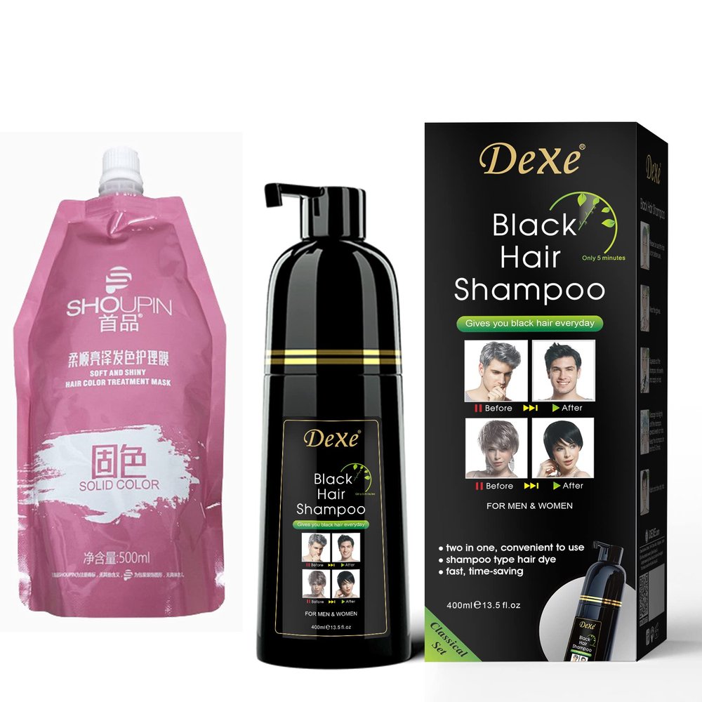 Bundle Sales Of Black Hair Dye Shampoo And Hair Color Treatment Mask