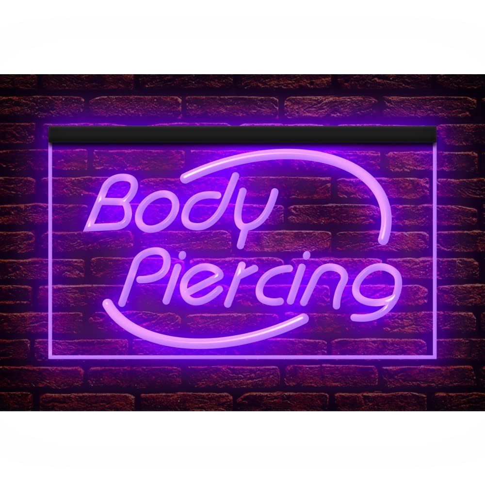 100018 Body Piercing Tattoo Shop Center Home Decor Display LED Light Neon Sign (21.5" X 12", Purple)