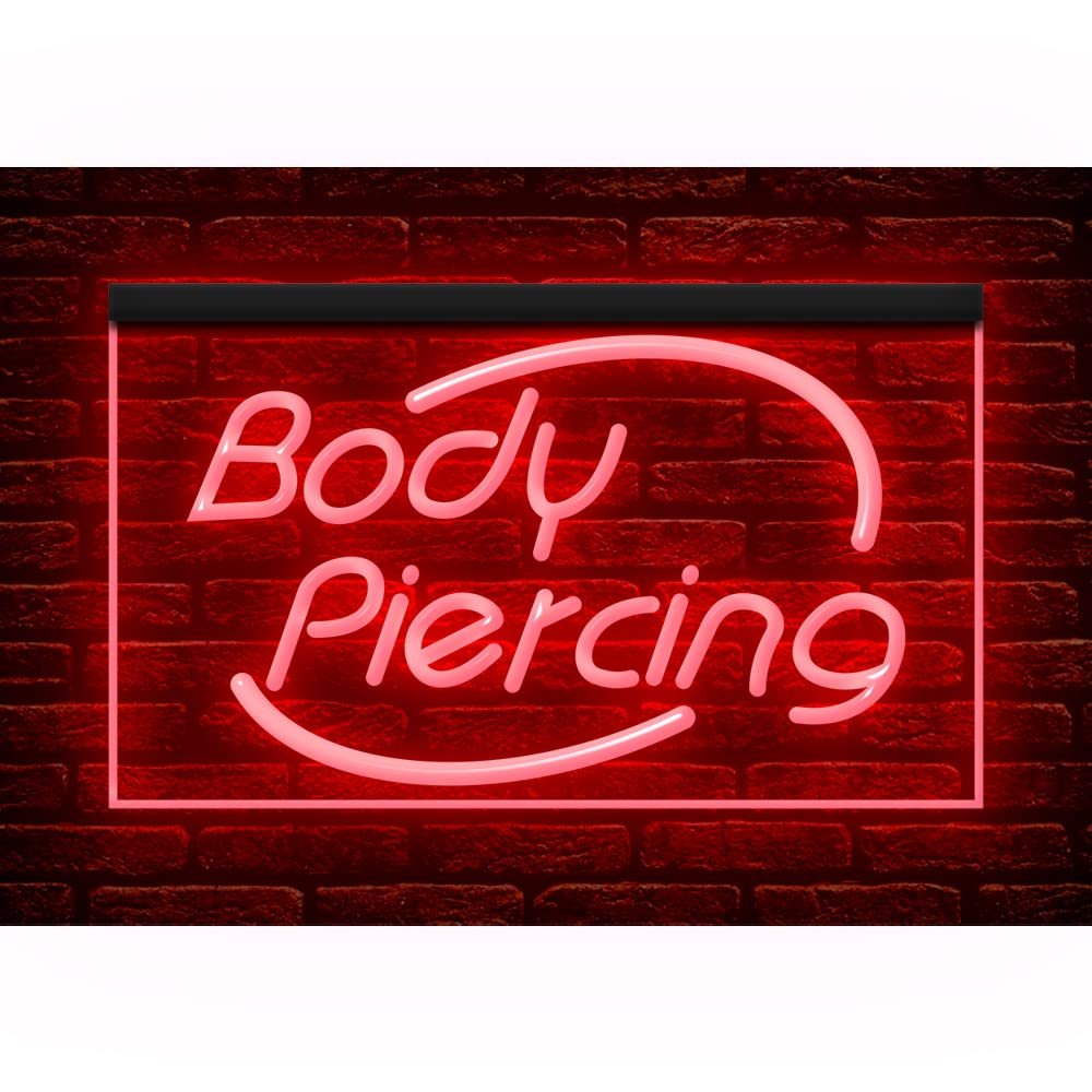 100018 Body Piercing Tattoo Shop Center Home Decor Display LED Light Neon Sign (21.5" X 12", Red)