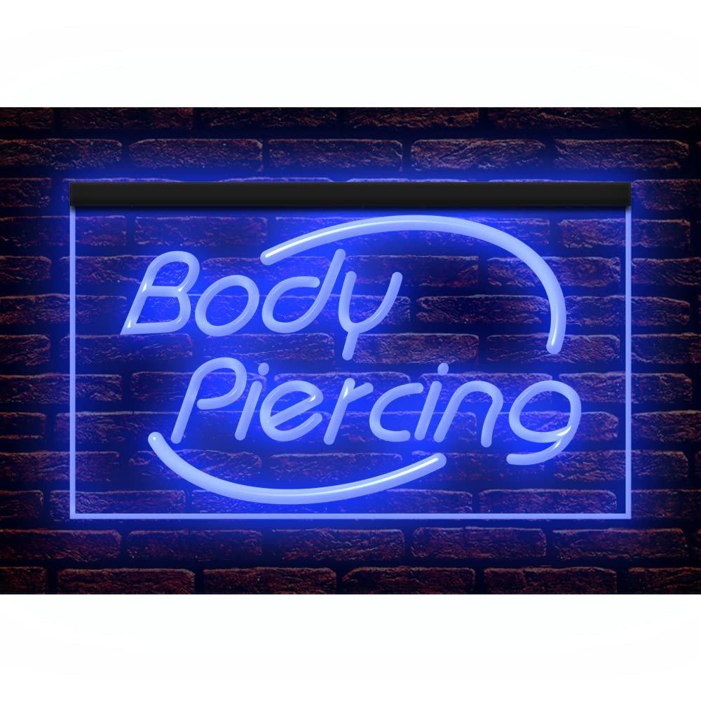 100018 Body Piercing Tattoo Shop Center Home Decor Display LED Light Neon Sign (16" X 12", Blue)