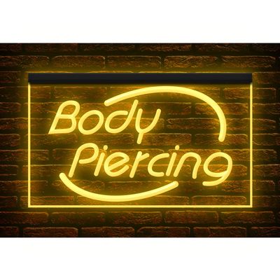 100018 Body Piercing Tattoo Shop Center Home Decor Display LED Light Neon Sign (16" X 12", Yellow)