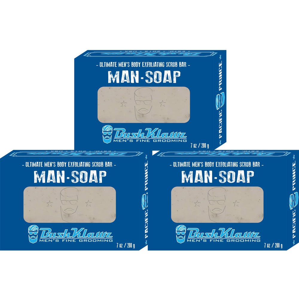BushKlawz PACIFIC PRINCE BIG BRICK Exfoliating MAN SOAP - Deep Clean Your Skin, Remove Dead Cells, and Moisturize with Natural Oils - 200g / 3 Pack