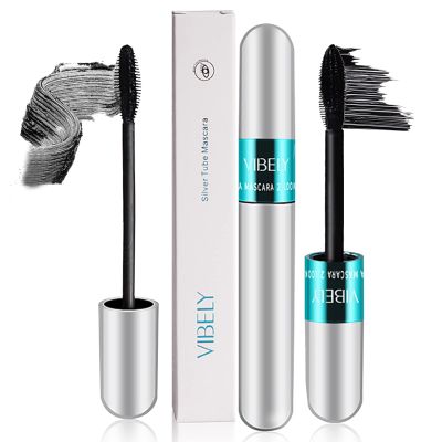 Vibely 5x Longer Waterproof 2 in 1 4D Silk Fiber Lash Mascara, Washable, Long-lasting Black Mascara for Natural Lengthening and Thickening (1 pack)