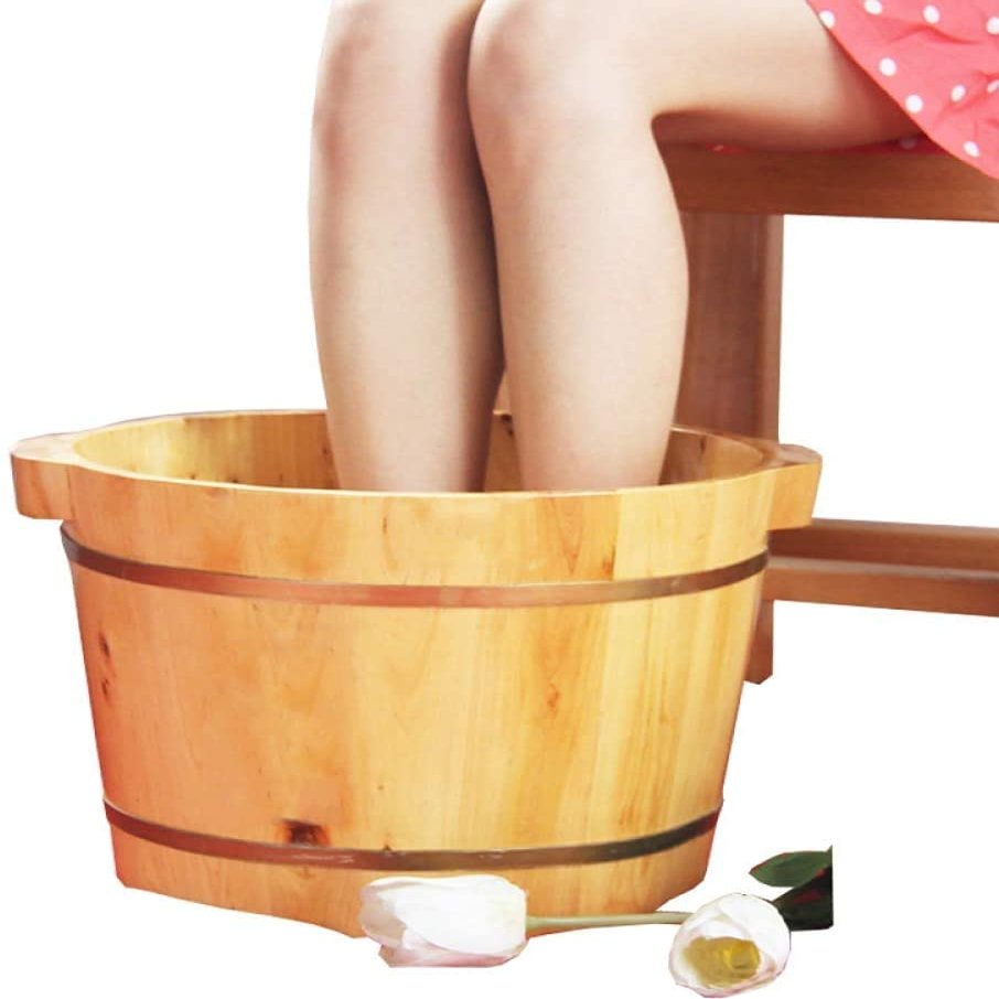 Foot Spa Bath 21 High Foot Bath Barrel Foot Pedicure Barrel Footbath with Lid Tub Foot Bucket Feet Foot Tub Pedicure Basin Home Outdoor Pedicure Basin Wooden Foot Spa Basin Massage Household