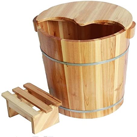 Foot Bath Spa 40cm Foot Bath Barrel Curved Lid Wooden Barrel Massage Stool Foot Bath Bucket Bucket Feet Foot Tub Pedicure Basin Wood Foot Basin Wooden Sauna Bucket Wooden Foot Spa Basin Massage Househ