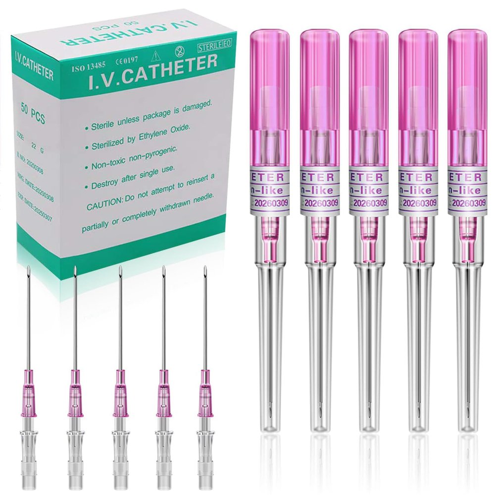 Judero 50Pcs IV Catheter Piercing Needles - 20 Gauge Stainless Steel Hollow Needles for Ear, Nose, Lip, Tongue, Belly, Cartilage Piercing Kit and Tools