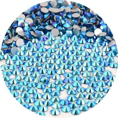 NCB Nancybeads 1500pcs Flatback Round Glass Nail Art Rhinestones Crystal for DIY Making Accessories Shoes, Clothes, Face Art, Bags, Manicure (Blue Zircon AB, SS20 1500pcs)