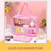 Chenille Letter Cosmetic Bag Set Nylon PVC Clear Waterproof Makeup Pouch Preppy Patch Travel Bag Zipper Multi Purpose Preppy Toiletry Organizer for Women Girls, Gym, Travel, Beach (7.1*5.1 inch,pink) view 2