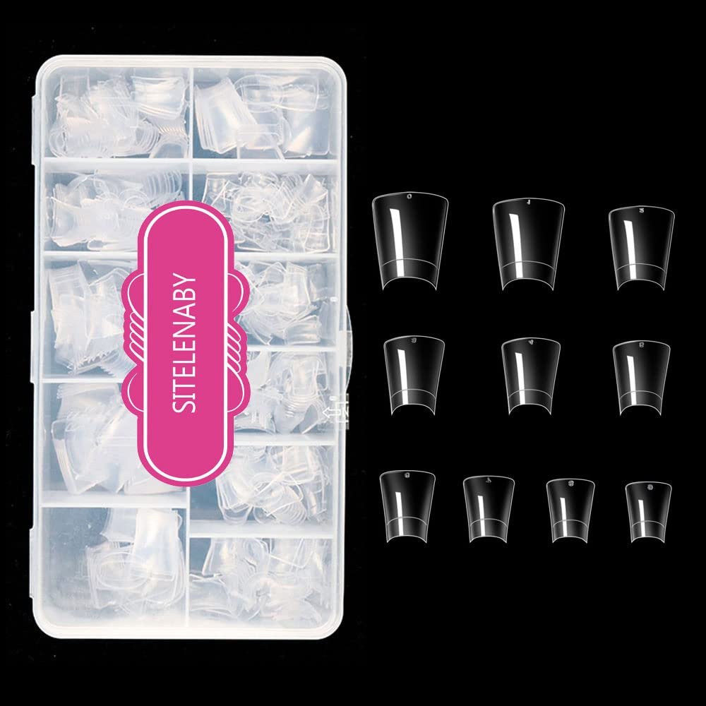 Duck Nail Tips 500PCSSITELENABY Clear Duck Feet Flare Tips for Acrylic Nails,Wide French Half Cover Nail Tips for Nail Salons and DIY French ABS Nail Art Tips 10 Size (500pcs Duck nail tips)