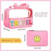 Chenille Letter Cosmetic Bag Set Nylon PVC Clear Waterproof Makeup Pouch Preppy Patch Travel Bag Zipper Multi Purpose Preppy Toiletry Organizer for Women Girls, Gym, Travel, Beach (11.8*3.9*8.3 inch,pink) view 4