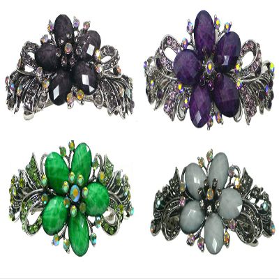 Set of 4 jcgy Combo 3 Styles Large Crystal Thick Hair Barrettes for Women 0052-4darkTaupePurpleGreenOWcABcenter
