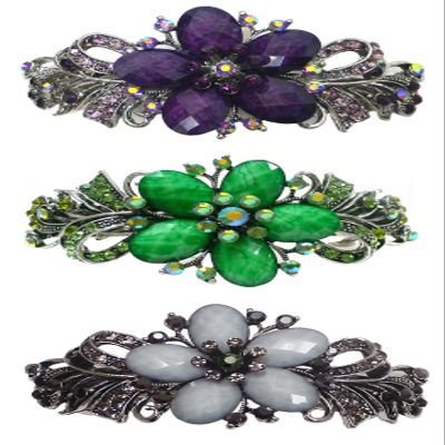 Set of 3 jcgy Large Barrettes Sparkly Crystals Thick Hair Hairclips for Women 0052-3purpleGrnOWjetCtr