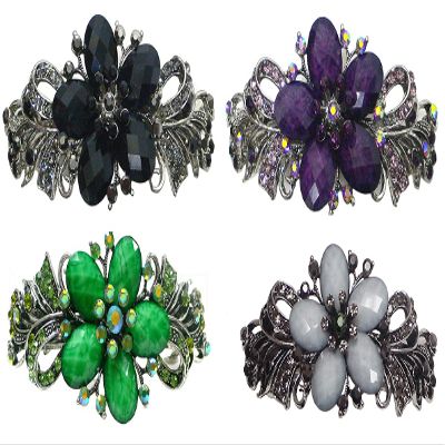 Set of 4 jcgy Combo 3 Styles Large Crystal Thick Hair Barrettes for Women 0052-4jetPurpleGreenOWjetCtr