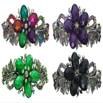 Set of 4 jcgy Combo 3 Styles Large Crystal Thick Hair Barrettes for Women 0052-4multiPurpleGreenJet