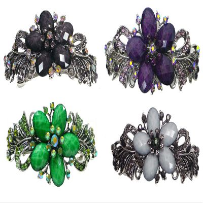Set of 4 jcgy Combo 3 Styles Large Crystal Thick Hair Barrettes for Women 0052-4darkTaupePurpleGreenOCjetCtr