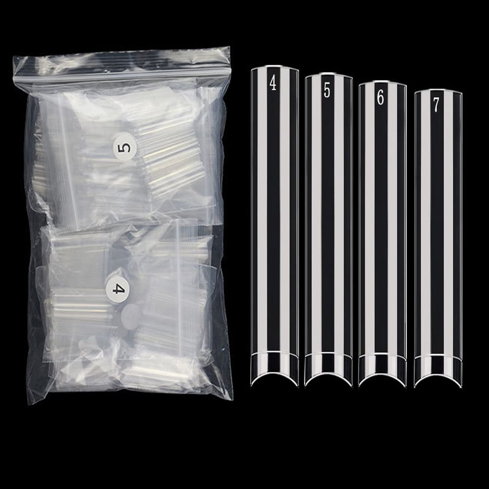 SWETIDY 600Pcs Refill False Nails, No C Curve Square 3XL Nail Tips (Size 4,5,6,7) ABS Material, Ideal for Salon & Home DIY