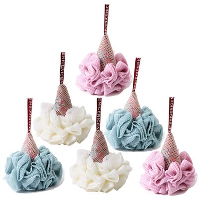 Set of 6-Ice Cream Styling Loofah Bath Sponge 60g/PieceSoft Exfoliating Shower Lufa for Silky Skin - Long-Handle Mesh Body Poufs- Women and Mens Luffas - Loufa Sponges- Full Cleanse & Lather