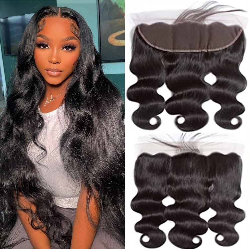 13x4 Body Wave HD Lace Frontal Human Hair 16 Inch Body Wave Ear to Ear Transparent Lace Frontal Only 100% Unprocessed Brazilian Virgin Human Hair Closure Pre Plucked with Baby Hair