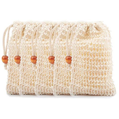 30 Pack Natural Ramie Soap Saver Pouch Homemade Soap Mesh Bag with Drawstring Soap Bags for Shower