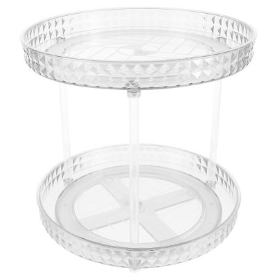 Cabilock 2tier Rotating Perfume and Cosmetics Organizer Makeup Storage Tray Elegant Texture Double Design for Vanity and Bathroom Use