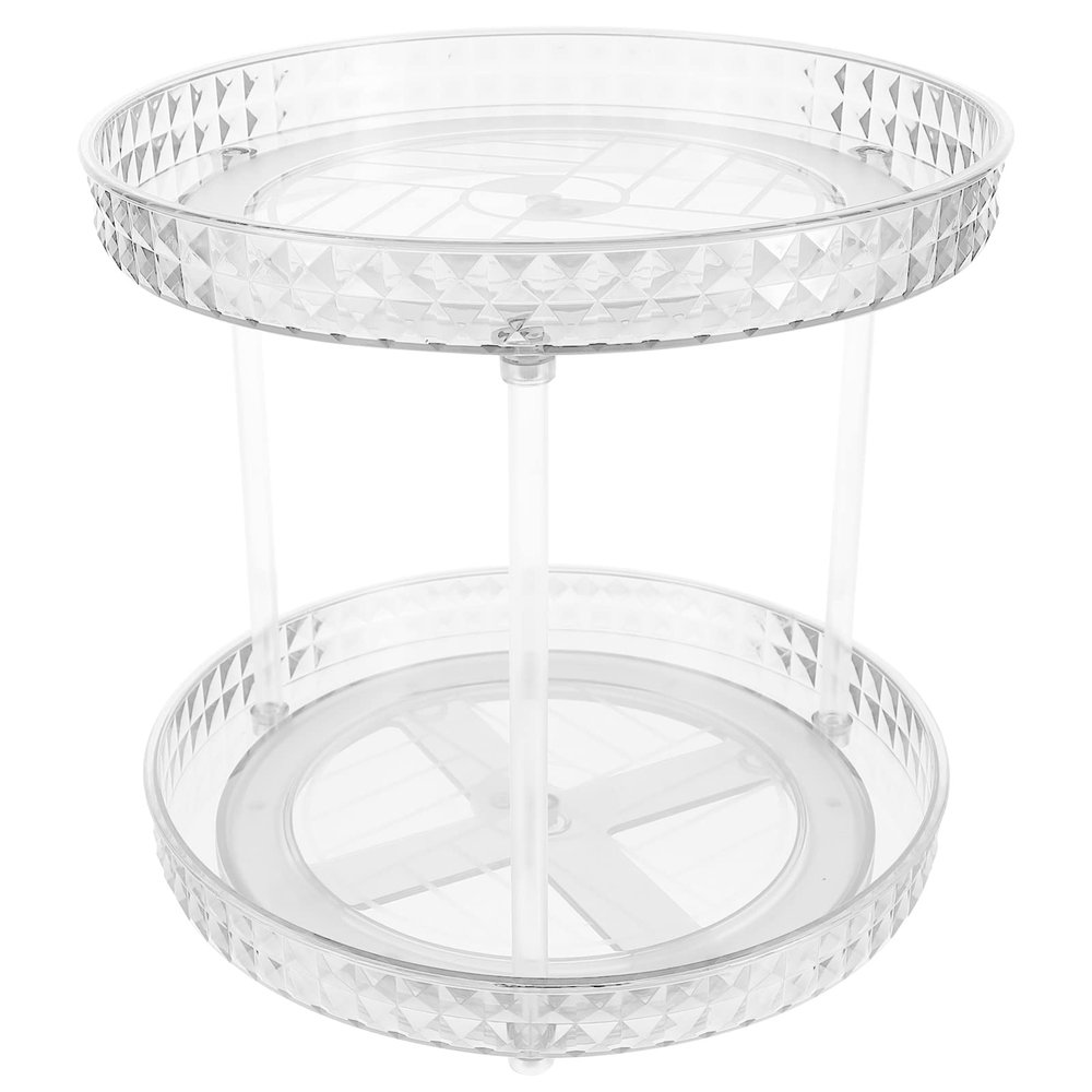 Cabilock 2tier Rotating Perfume and Cosmetics Organizer Makeup Storage Tray Elegant Texture Double Design for Vanity and Bathroom Use