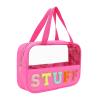 BCRMPT Chenille Letter Patch Clear Bag,Preppy Multi-purpose PVC&Nylon Clear Makeup Bag with Handles,Large Travel Makeup Toiletry Storage Zipper Pouch, Tote Bag for Women (Rose Red-STUFF) view 1