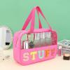 BCRMPT Chenille Letter Patch Clear Bag,Preppy Multi-purpose PVC&Nylon Clear Makeup Bag with Handles,Large Travel Makeup Toiletry Storage Zipper Pouch, Tote Bag for Women (Rose Red-STUFF) view 2