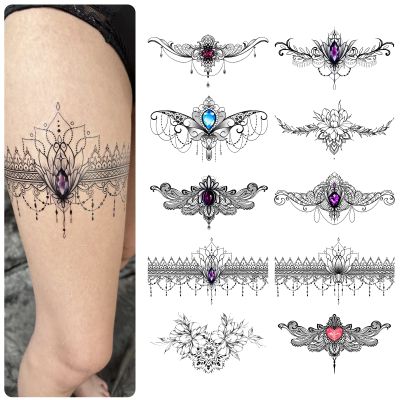Roarhowl Lace Tattoos, Large Sexy Temporary Tattoo Set, Temporary Tattoos For Women, Belly Back Waist Thigh Body Art Fake Tattoos (Set 3)