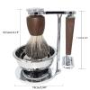 Magyfosia Professional Shaving Set for Men,Include Wet Shave Beard Safety Razor,10 Razor Blades,Rosewood Grain Handle Badger Hair Salon Shave Brush and Bowl Stand -Unique Gift for Father's Day view 2