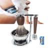 Magyfosia Professional Shaving Set for Men,Include Wet Shave Beard Safety Razor,10 Razor Blades,Rosewood Grain Handle Badger Hair Salon Shave Brush and Bowl Stand -Unique Gift for Father's Day view 3