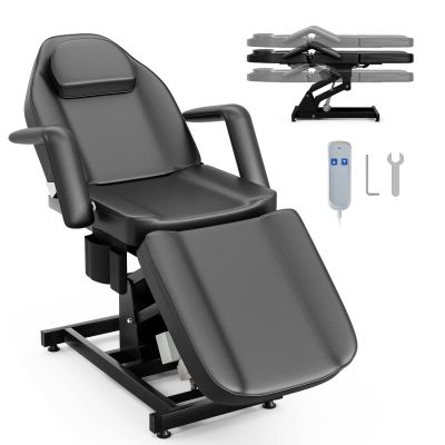 Paddie Electric Height Adjustable Tattoo Chair Spa Bed, Electric Lift Massage Table 3-Section Folding with Storage Pocket for Client/Esthetician/Artist, Black