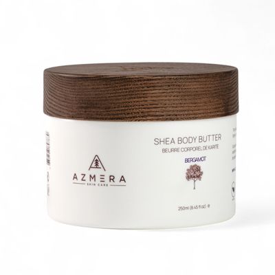 AZMERA Handcrafted Whipped Shea Body Butter  Luxurious Moisturizer for Dry, Sensitive Skin with Bergamot, Argan Oil & Vitamin E  Vegan, Non-Greasy Skincare  8.82 oz