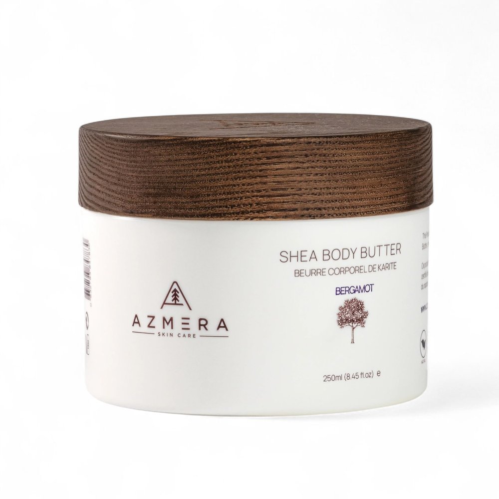 AZMERA Handcrafted Whipped Shea Body Butter  Luxurious Moisturizer for Dry, Sensitive Skin with Bergamot, Argan Oil & Vitamin E  Vegan, Non-Greasy Skincare  8.82 oz