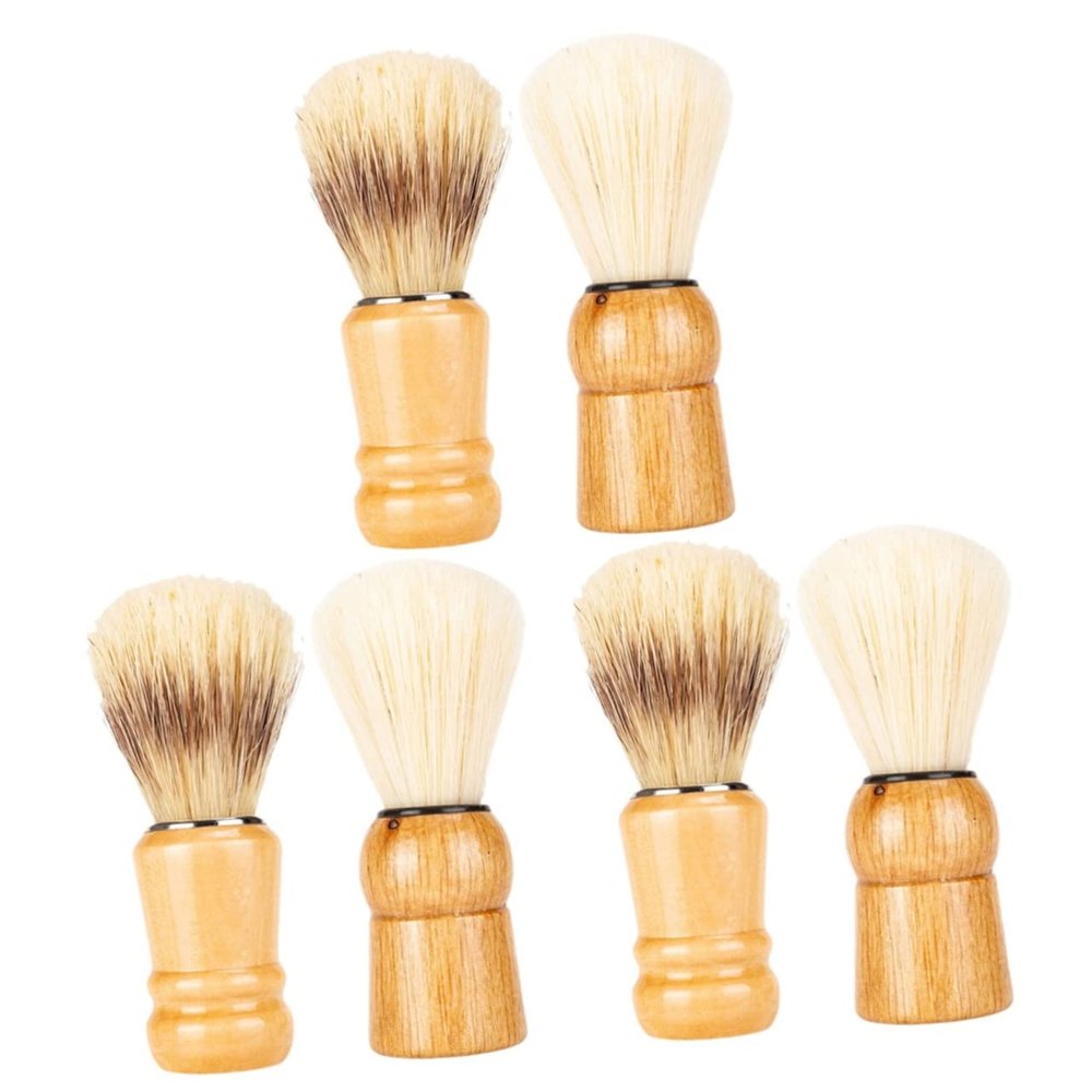 FRCOLOR 6pcs Men Shaving Brush Wood Handle Bristles for Smooth Shaving for Father Day Travel Home Use