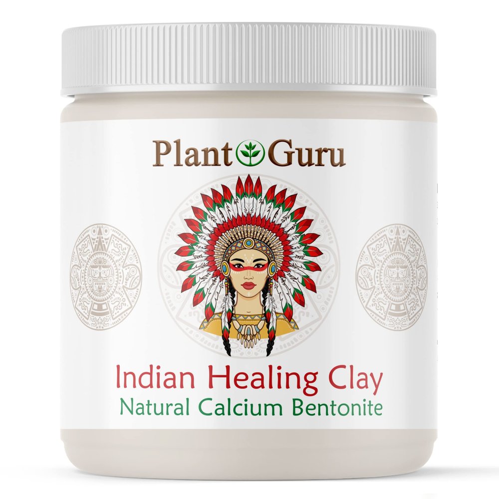 Plant Guru Calcium Bentonite Clay Powder 1 lb. - 100% Natural Indian Healing Clay - Deep Pore Cleansing Facial And Body Mask - Detox Clay for Face, Hair, Acne, and Bath.