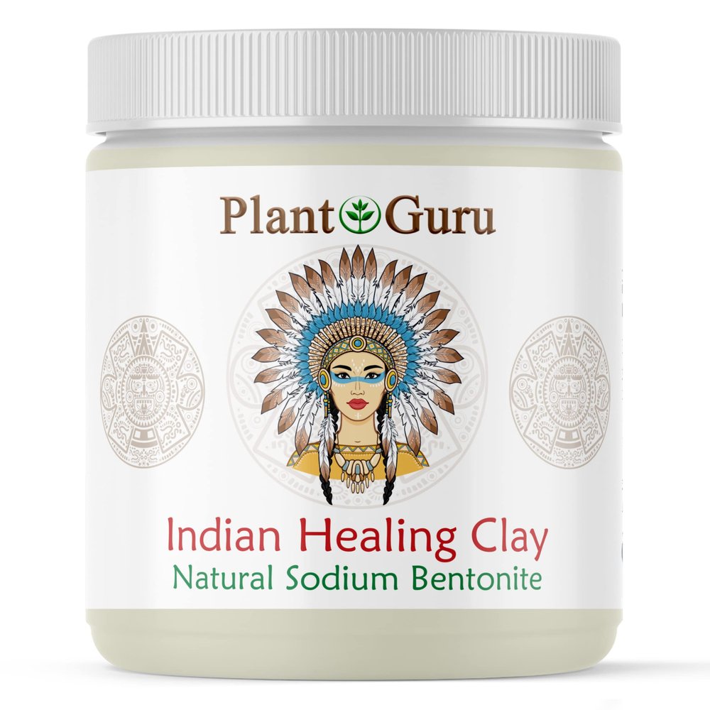 Plant Guru Sodium Bentonite Clay Powder 1 lb. - 100% Natural Indian Healing Clay - Deep Pore Cleansing Facial And Body Mask - Detox Clay for Face, Hair, Acne, and Bath.