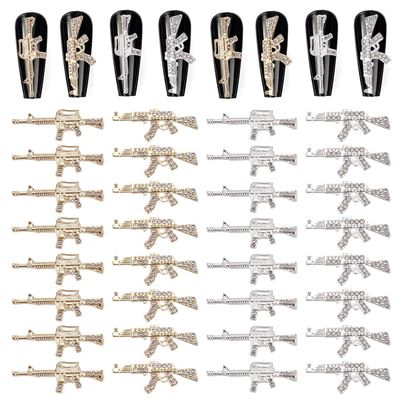 CRASPIRE Gun Nail Charms 32Pcs 4 Style 3D Weapon Nail Charms with Rhinestones Gun Nail Art Charms Accessories for DIY Nails Art Decoration Jewelry Making