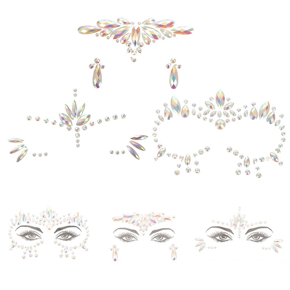 LALAFINA 3sheets Glow Dark Face Gems Stickers of Rhinestone Face Tattoos for Halloween Cosplay Party Decoration Easy to Apply
