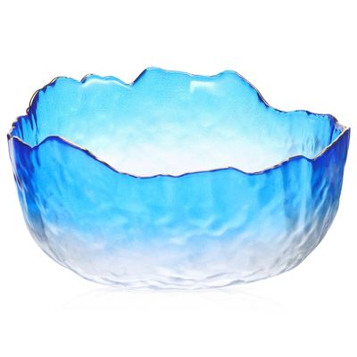 LALAFINA Glass Manicure Soaking Bowl Nail Soak off Bowl 9 Inch Pedicure Salon Bath Nail Remover for Fingernail Toenail Caring Polish Removal, Blue